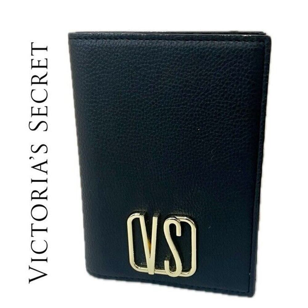 VICTORIA SECRET PASSPORT WALLET BLACK GOLDEN LOGO TRAVELER UTILITYβ VERSATILE